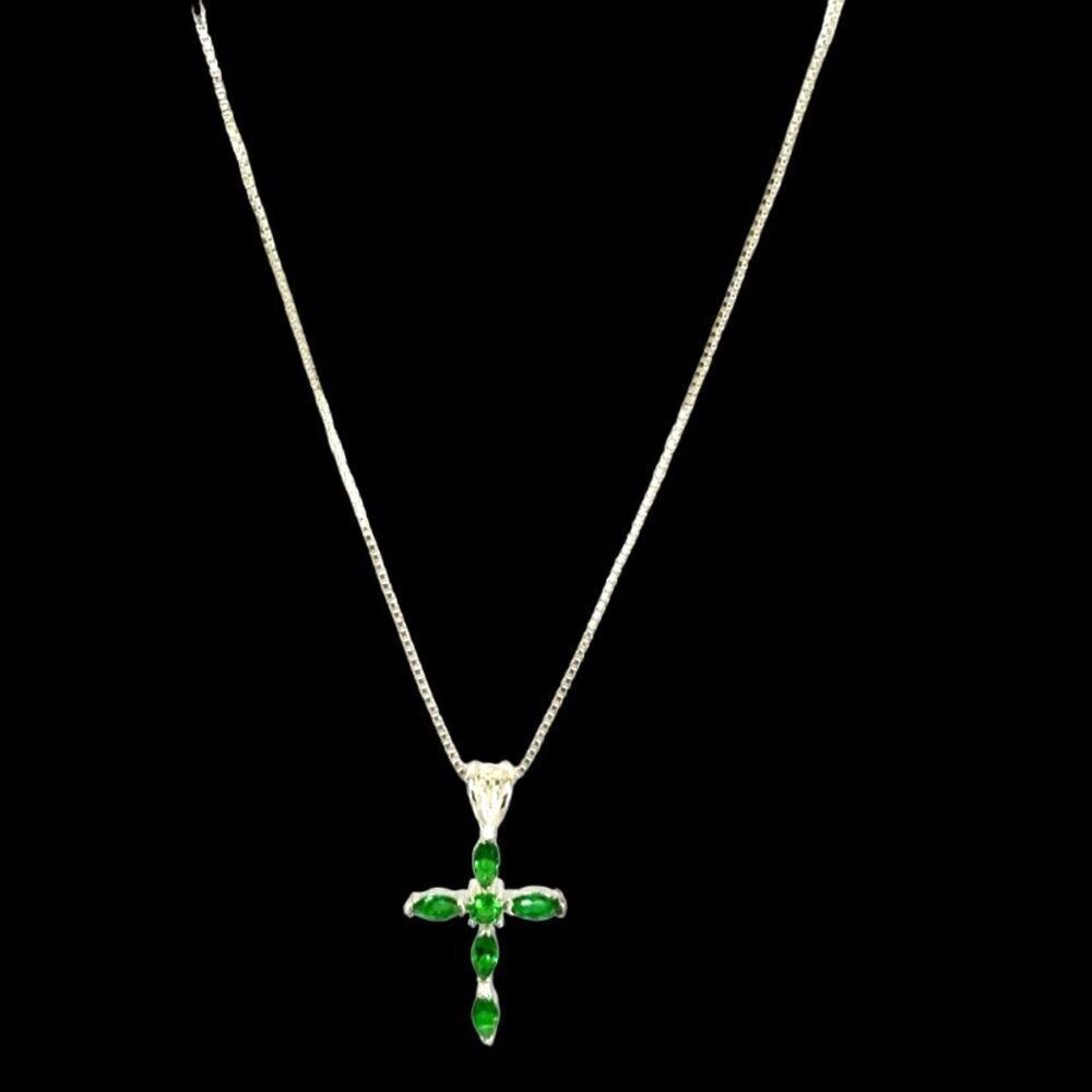 NX# Emerald & Sterling 925 Silver Cross Necklace - Picture 3 of 9